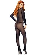 Classic bodystocking, open crotch, long sleeves, scoop neck